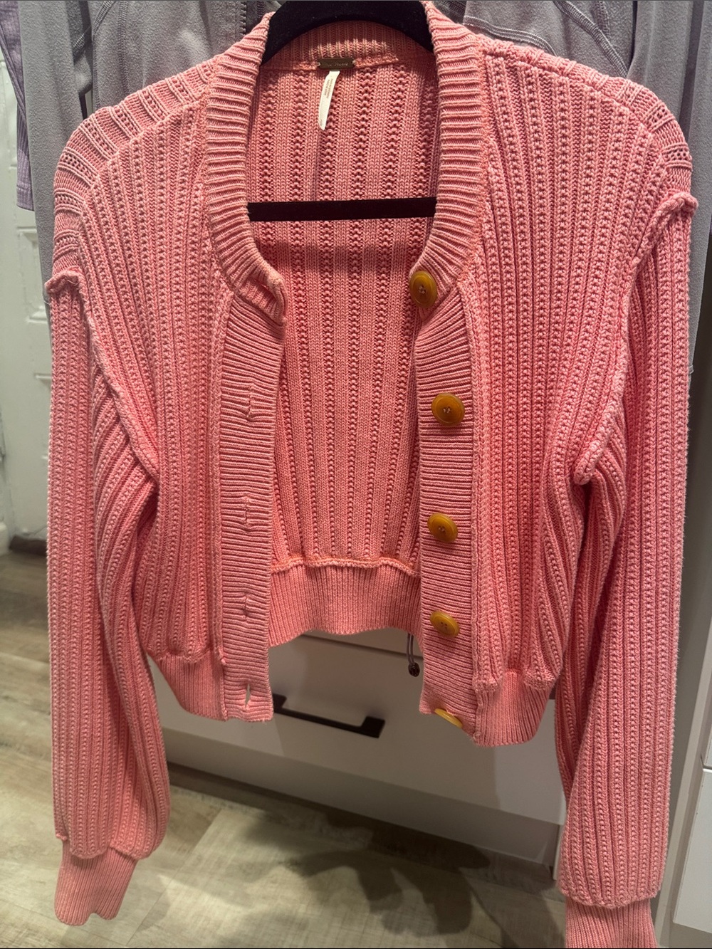 Free People Pink Waffle-Knit Button Front Women's Cardigan Sweater